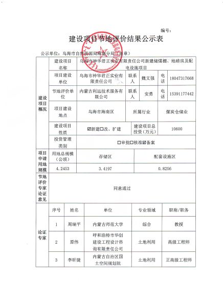 建设项目节地评价结果公示表(1)